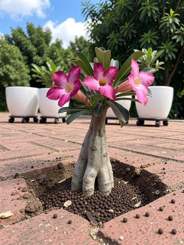 Mudas de rosa plantadas em solo com adubo de base no buraco