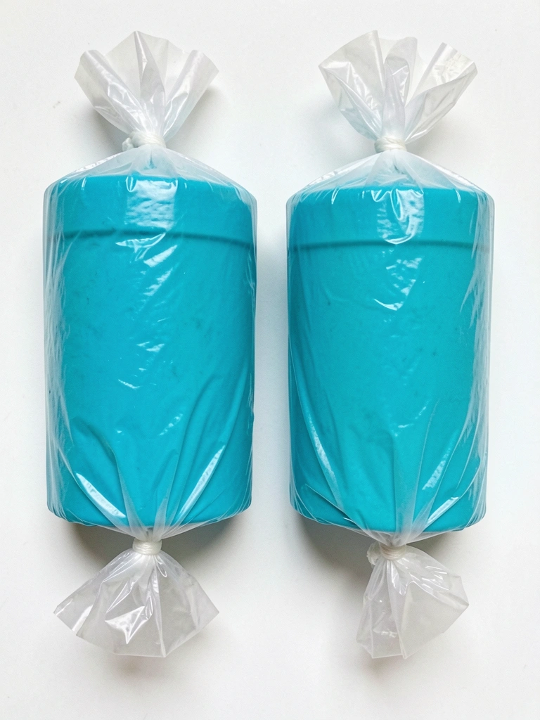 Pote de pó azul e gelatina azul ao lado