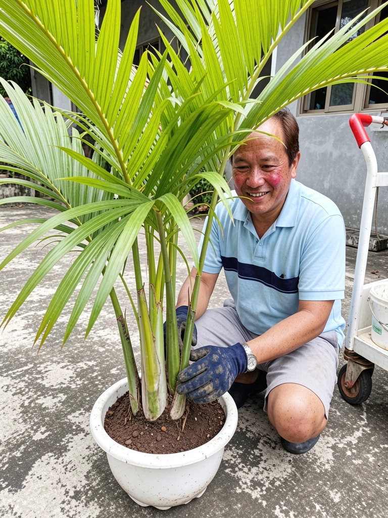 Palmeira-areca com vários brotos na base, em vaso