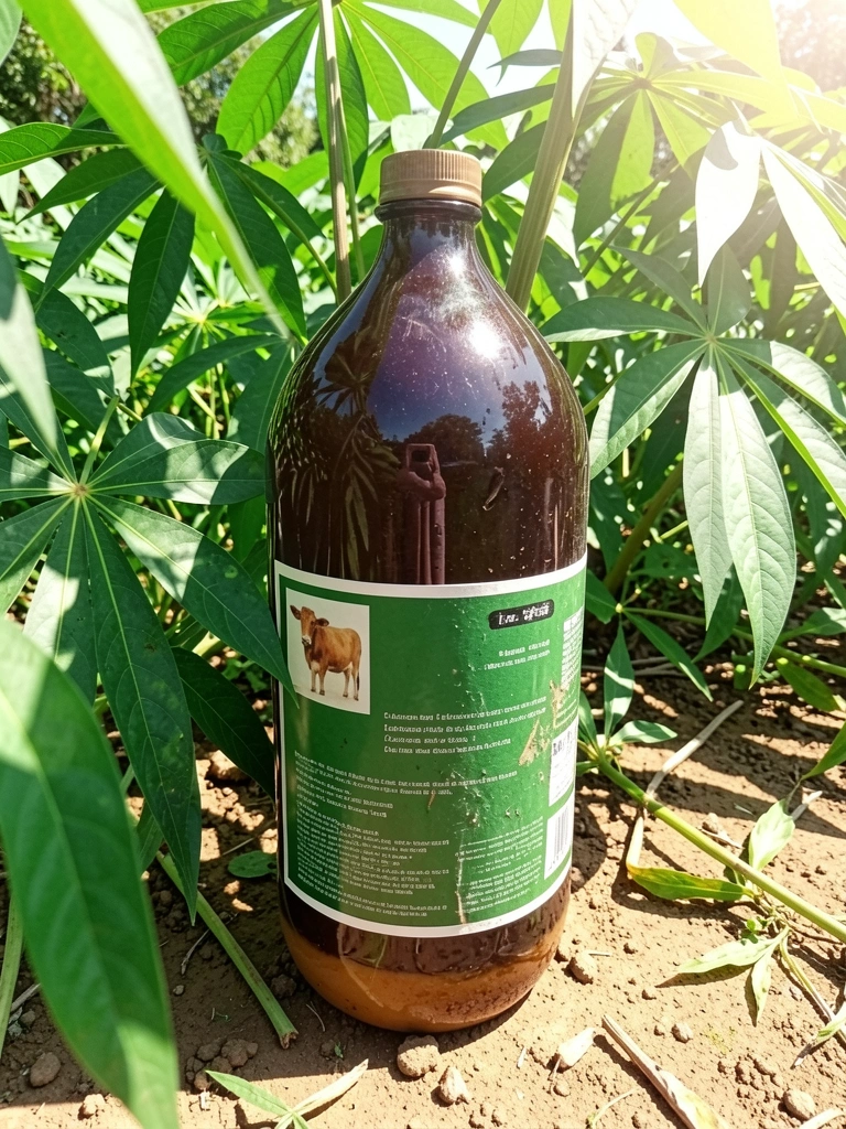 Plantação de mandioca com folhas verdes sob sol forte