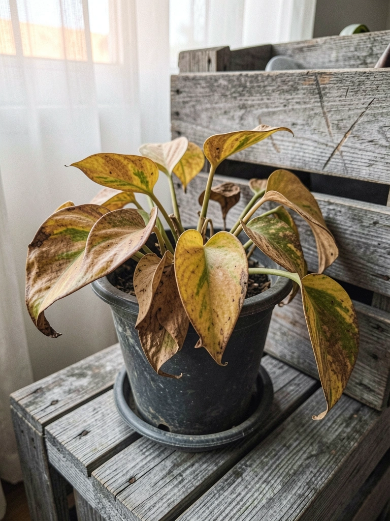 Planta de interior com setas indicando luz difusa através de cortina translúcida
