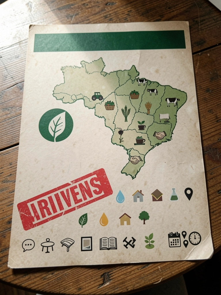 Mapa do Brasil com ícones de eventos rurais espalhados pelas regiões