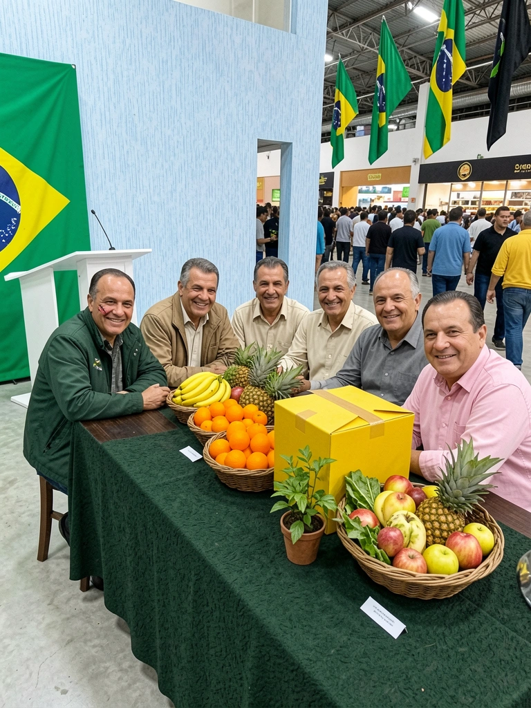 Multidão em praça de alimentação com bandeiras da CONTRAF