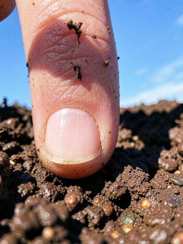 Dedo pressionando a terra em um vaso para verificar a umidade.