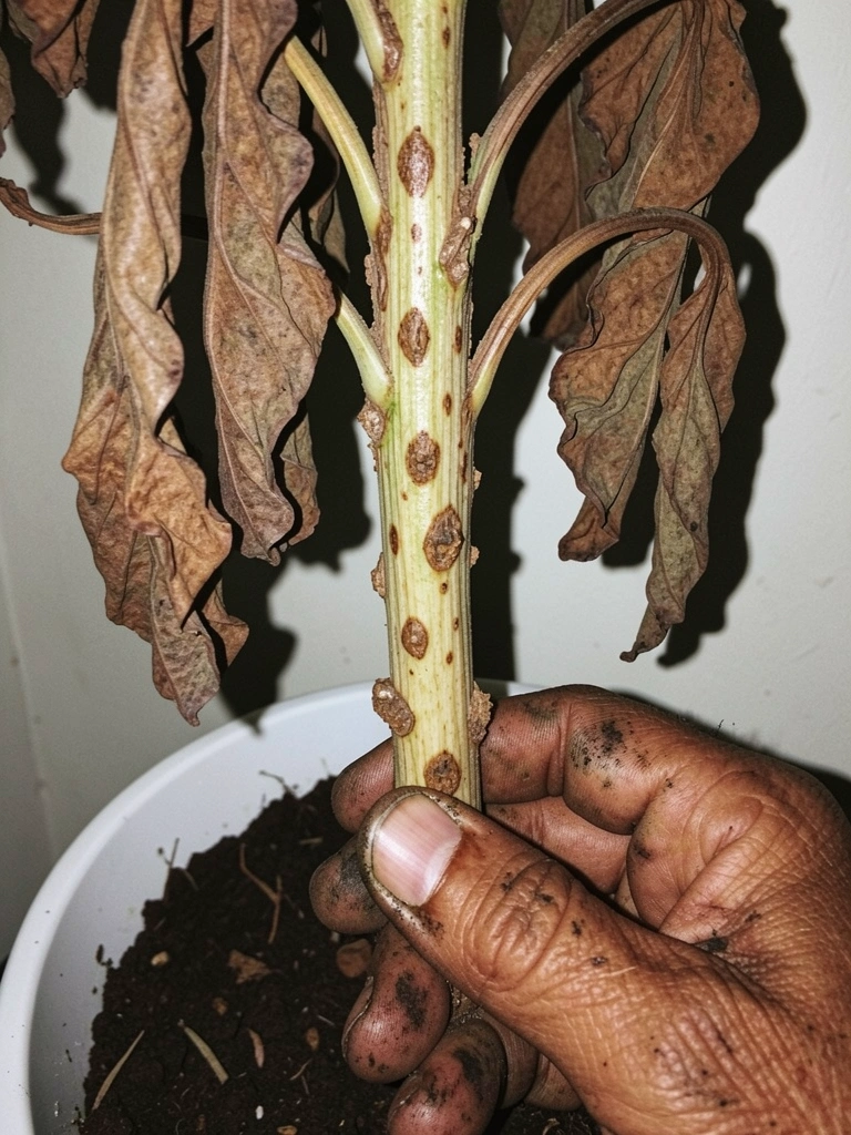 Caule oco e raízes apodrecidas de uma planta medicinal.