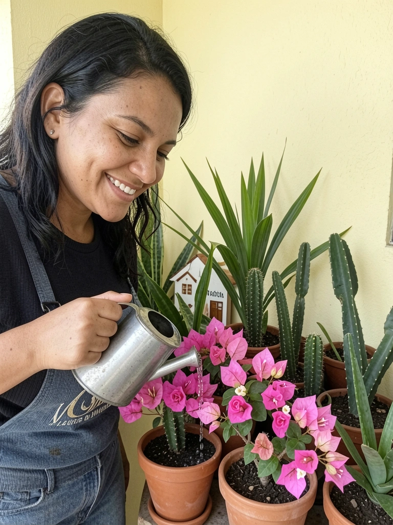 Borracha regando planta em vaso com água